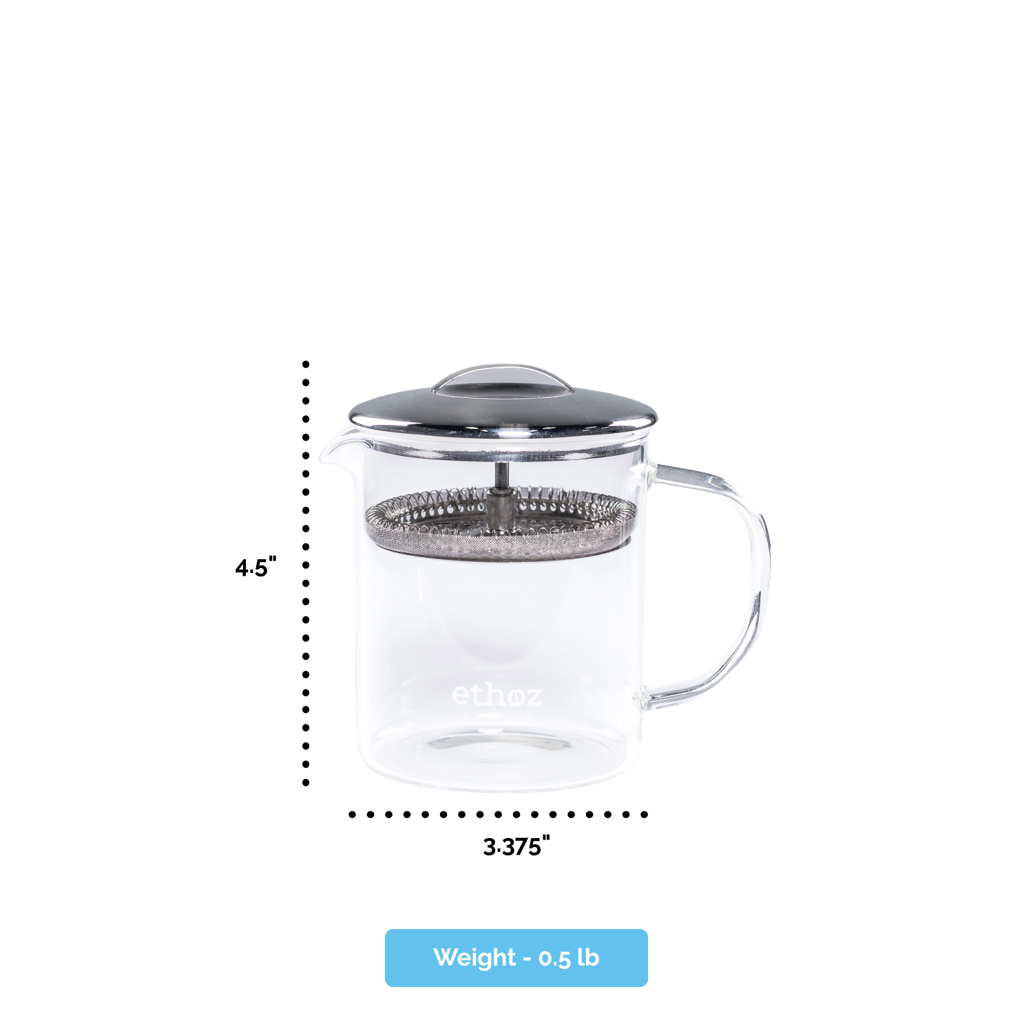 ethoz® Glass Tea Brewer – Side View with Handle