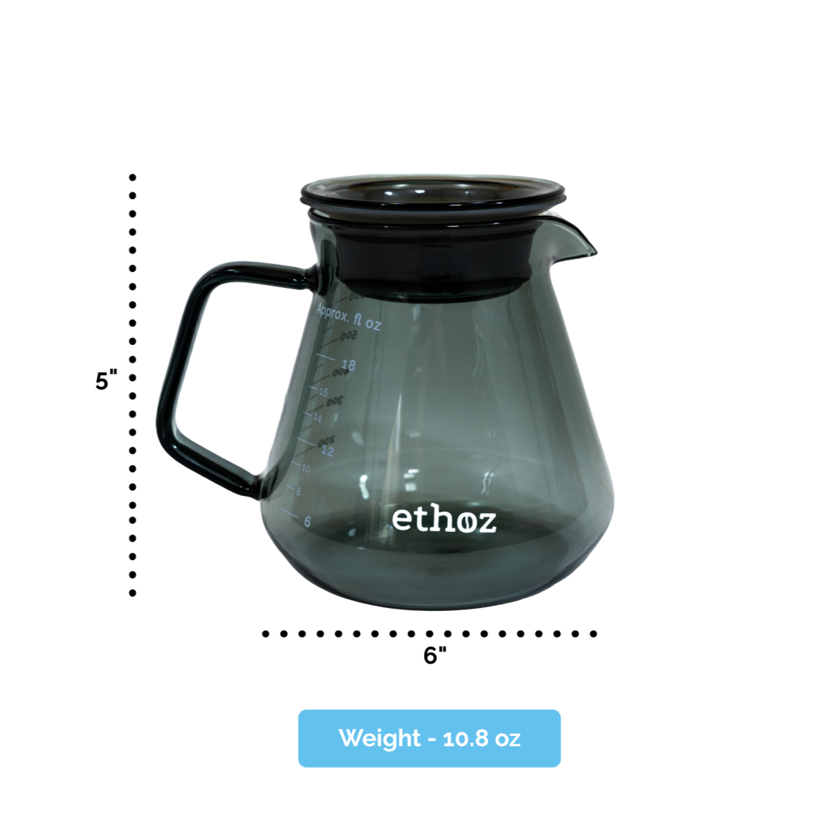 ethoz® Glass Carafe – 20 oz Smoky Glass Pitcher