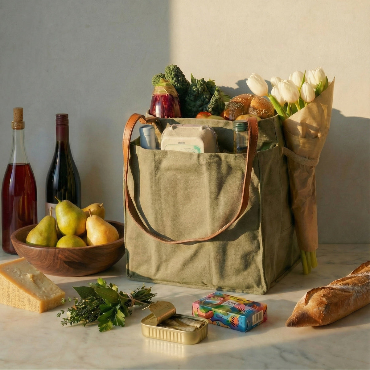 multi-pocket canvas market tote - Keep Your Groceries Safe