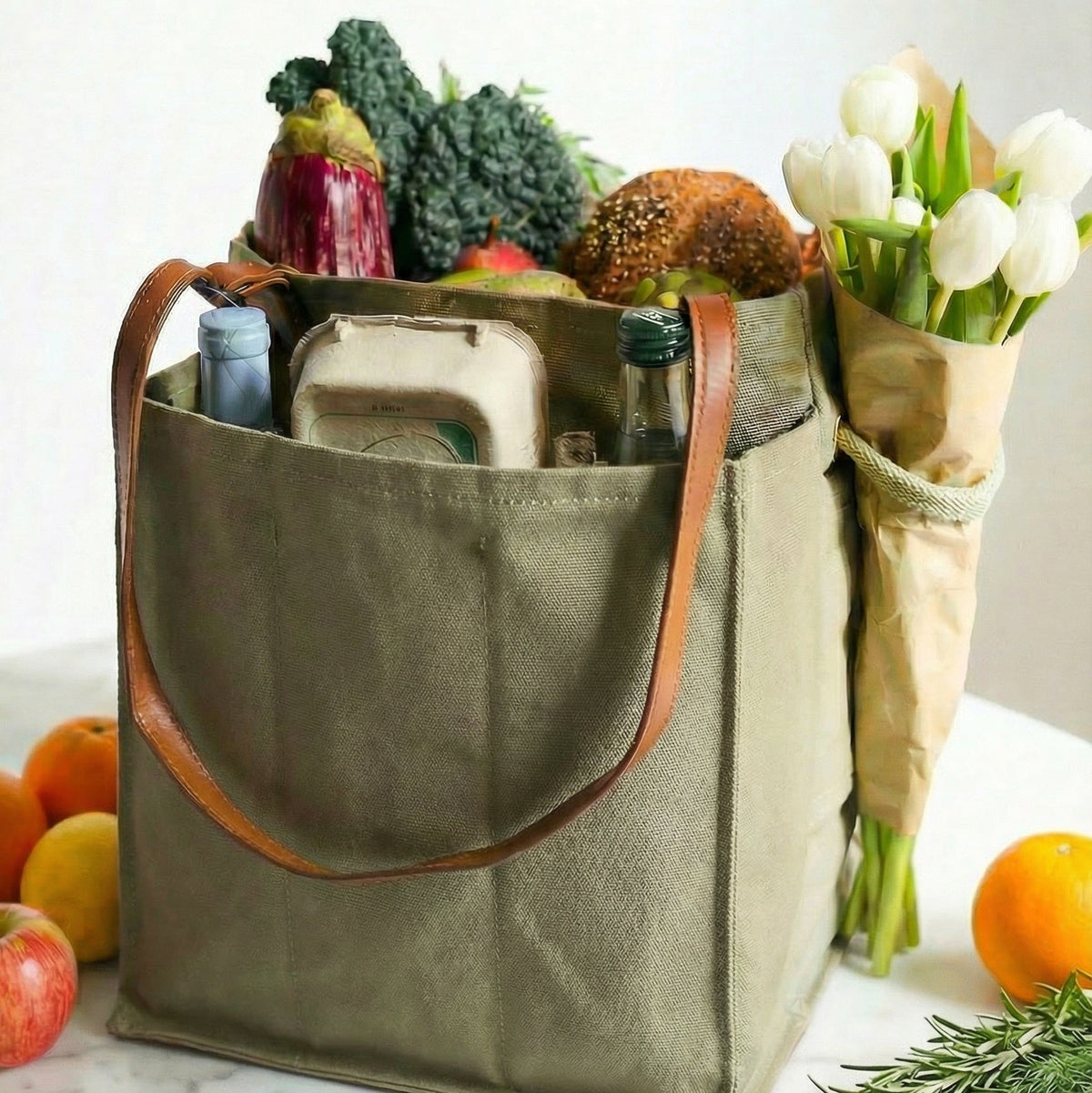 multi-pocket canvas market tote - Keep Your Groceries Safe