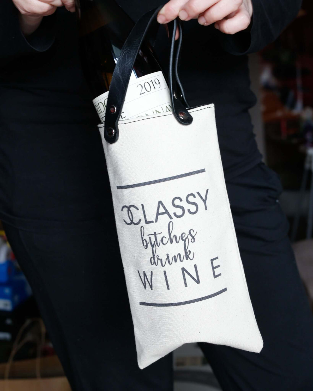 Shh, There Is Wine Canvas Wine Tote
