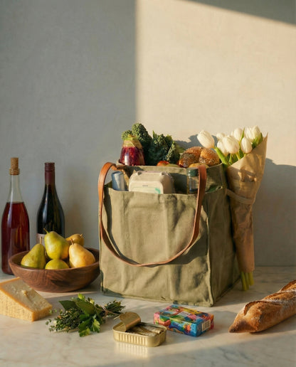 multi-pocket canvas market tote - Keep Your Groceries Safe