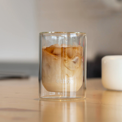 ethoz insulated glass tumblers holding coffee

