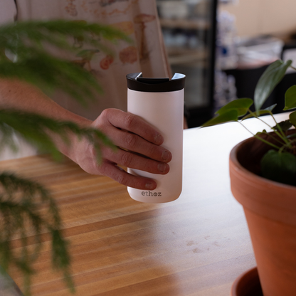 ethoz® Minimalist Mug – Lifestyle Shot on Desk


