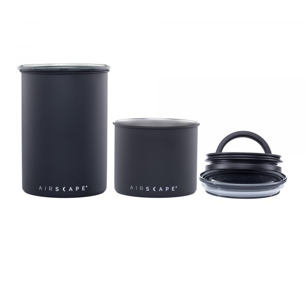 Stainless Steel Airscape Kitchen Canister Set in Matte Black, two sizes