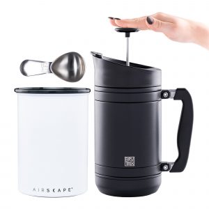 Photo of Brew At Home Bundle in Matte Black and Chalk - Airscape canister (white), 32oz. French Press (black) and coffee scoop