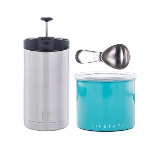 Brew and Go Bundle: Brushed Steel Steel Toe, Turquoise Small Airscape, and Coffee Scoop