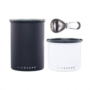 Kitchen canister bundle - matte black 7" Airscape, matte white 4" Airscape with coffee scoop
