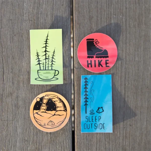 outdoor coffee stickers on wood