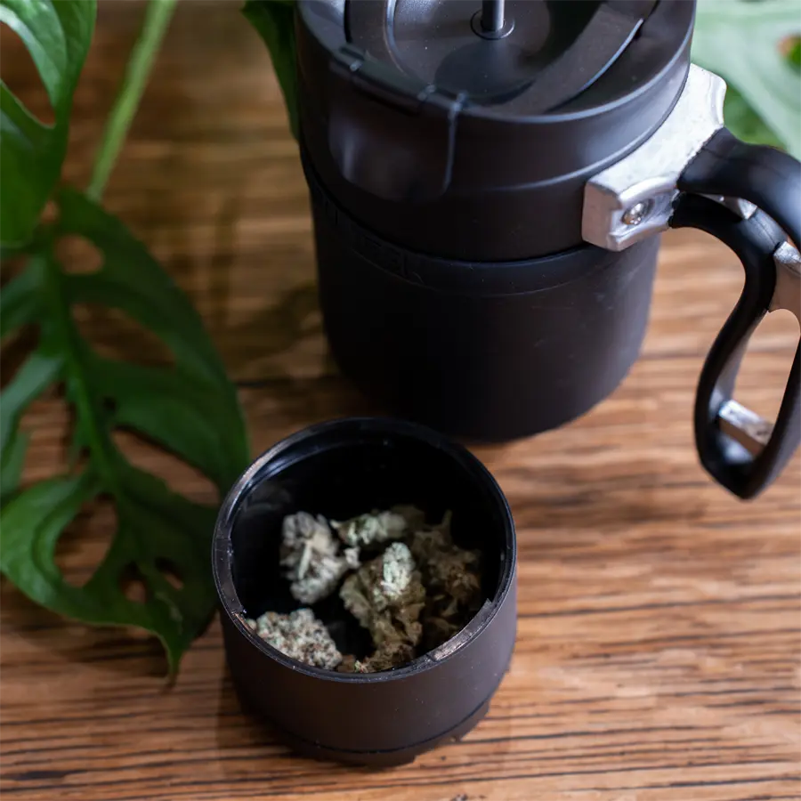 coffee and cannbis product, french press