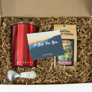 Coffee Lovers Airscape Gift Box featuring a Coffee Scoop, Coffee Beans, and a Candy Apple Red Medium Airscape