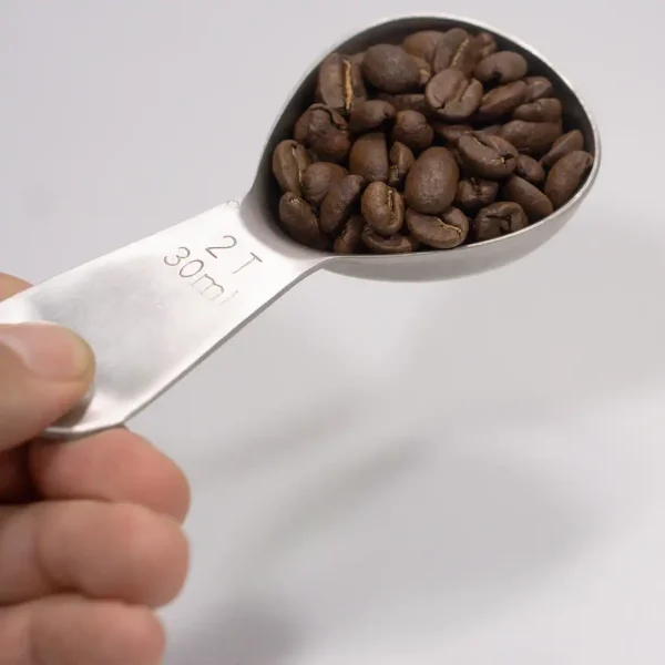 Person holding Coffee Spoon filled with Coffee Beans