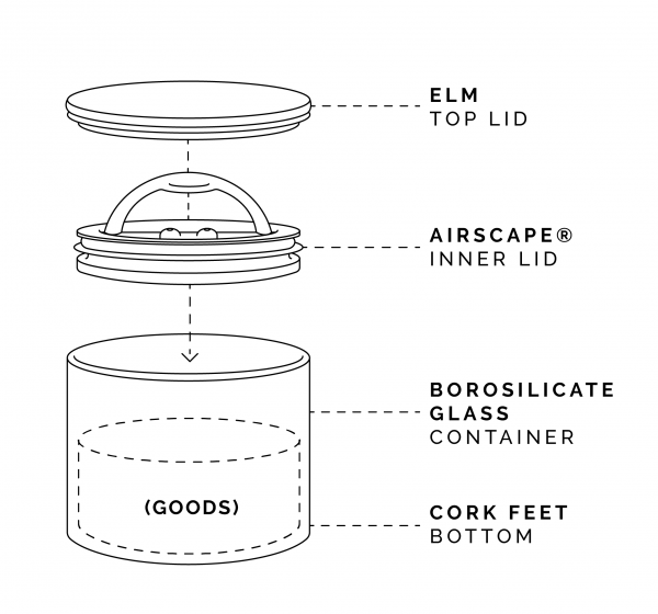 line drawing of the small glass airscape with product specifications
