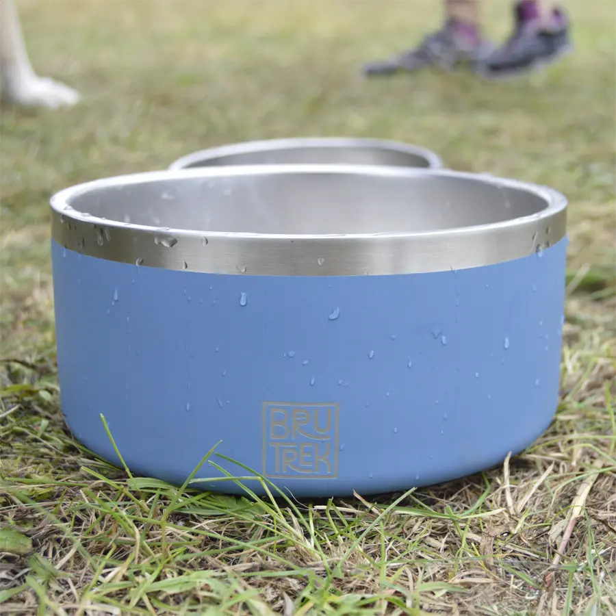 Stainless steel blue dog bowl