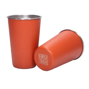 product photo of stainless steel, stackable, resuable red water cups