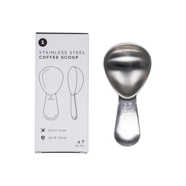brushed steel coffee spoon with packaging