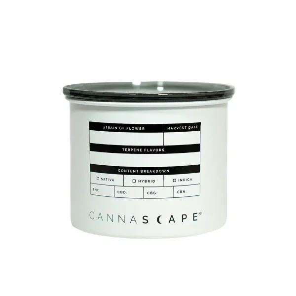 cannascape stash jar, white stash jar, cannabis storage