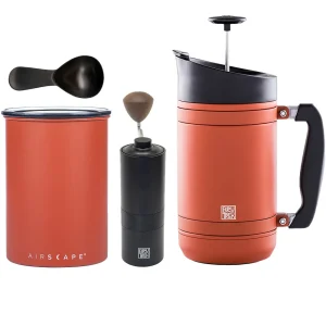 brew coffee at home, french press, coffee storage, hand coffee grinder, coffee scoop