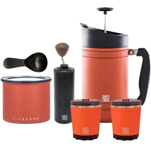 camp coffee, french press, coffee storage, hand coffee grinder, camp cup