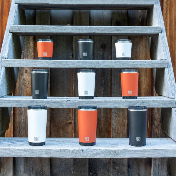 brutrek camp cup, all sizes stacked on stairs